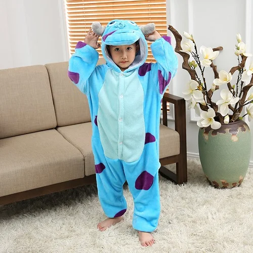 Новогодняя пижама Дети Мальчики Девочки пижамные Детские Onesie Косплей Животные Totoro unicornio Пикачу Динозавр Панда пижама enfant пикачу одежда пижамы для мальчиков девочек домашняя одежда - Цвет: Blue Cow