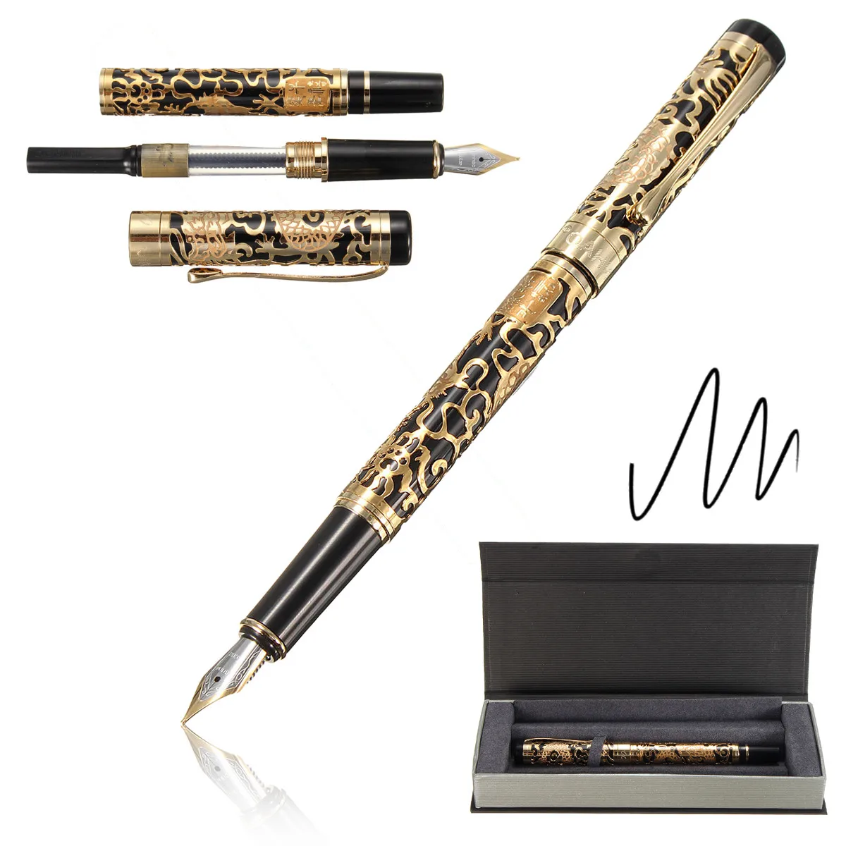 

Luxury Vintage Retro Metal Fountain Pens Medium Nib 0.5mm Ink Pen With Gift Box Writing Smoothly Office Business Supply