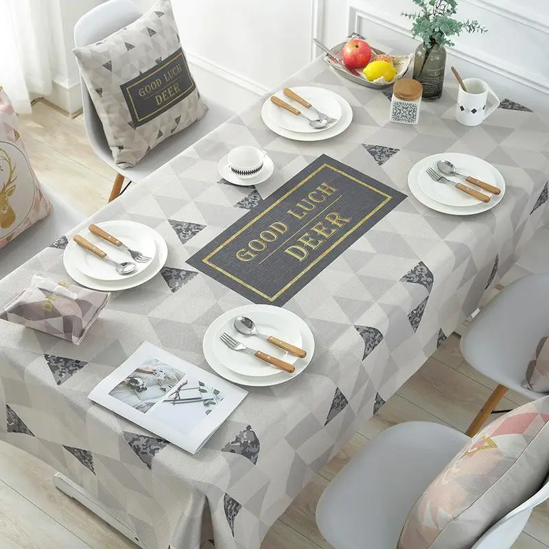 Nordic Modern Triangle Deer Tablecloth Cotton Rectangle Tablecloth Banquet Table Cover Coffee Table TV Home Kitchen Decoration