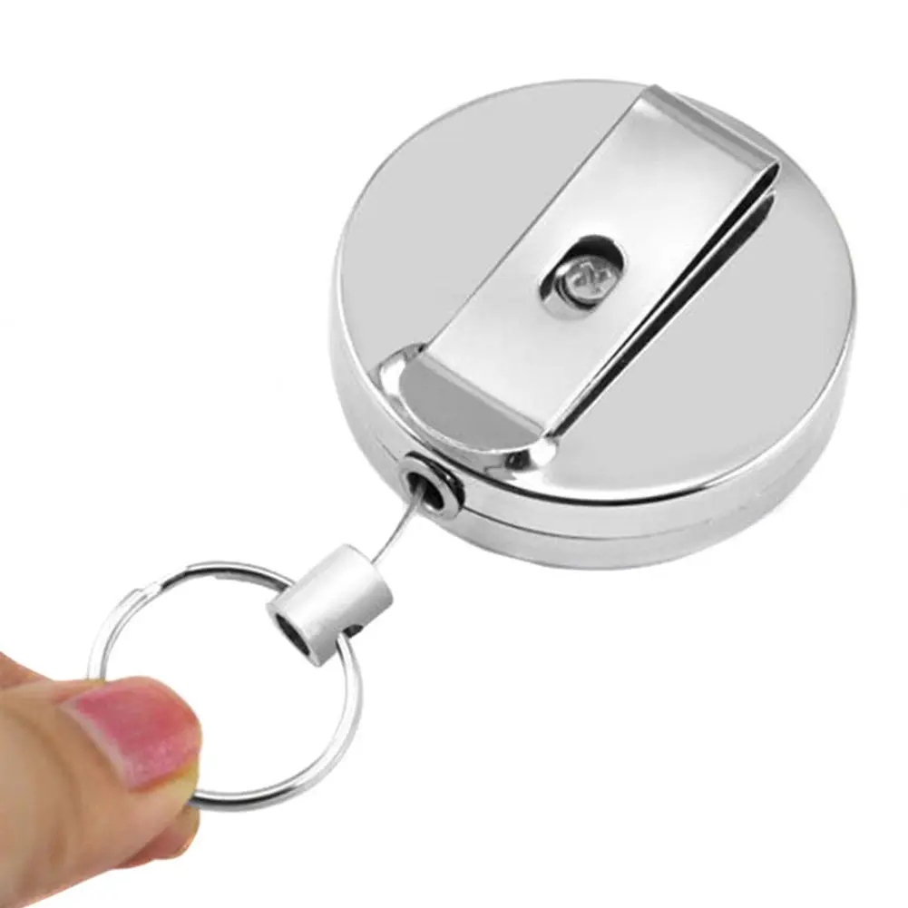 Stainless Steel Pull Ring Retractable Keychain Recoil Keyring Heavy Duty Anti Theft Key Ring