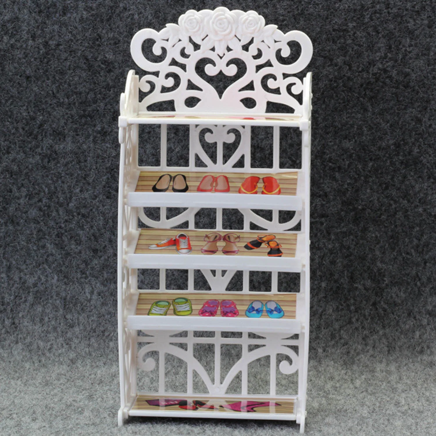 Kids 1pcs 5 Layers Mini White Dollhouse Shoes Rack Cabinet Dolll House Furniture Playhouse Accessories for Barbie Dolls Toys