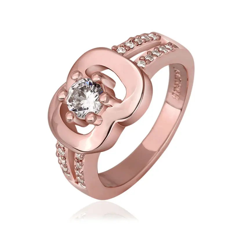 Wholesale Rose Gold Color Wedding Band Crystal Ring Set Jewelry Women
