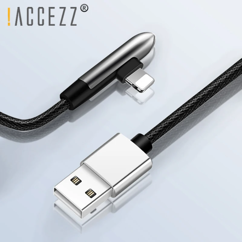 

!ACCEZZ USB Data Cable For Apple iPhone XS Max XR X 8 7 6 6S 5 5S Plus iPad Nylon Fast Charging Cables Lighting Phone Elbow Wire