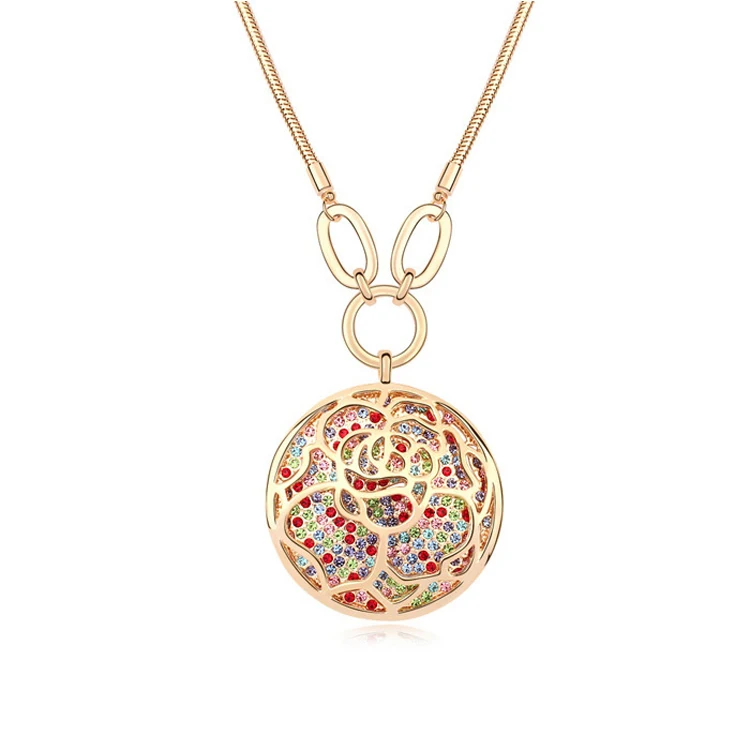 

Hot Fashion Gold Color Long Chain Necklace Made With Austrian Crystals Pendants Necklace Women Sweater Jewelry