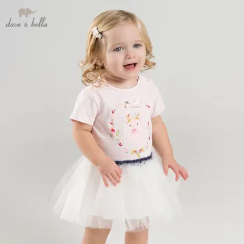 

DBF9608 dave bella summer baby girl's princess cute lace print dress children fashion party dress kids infant lolita clothes