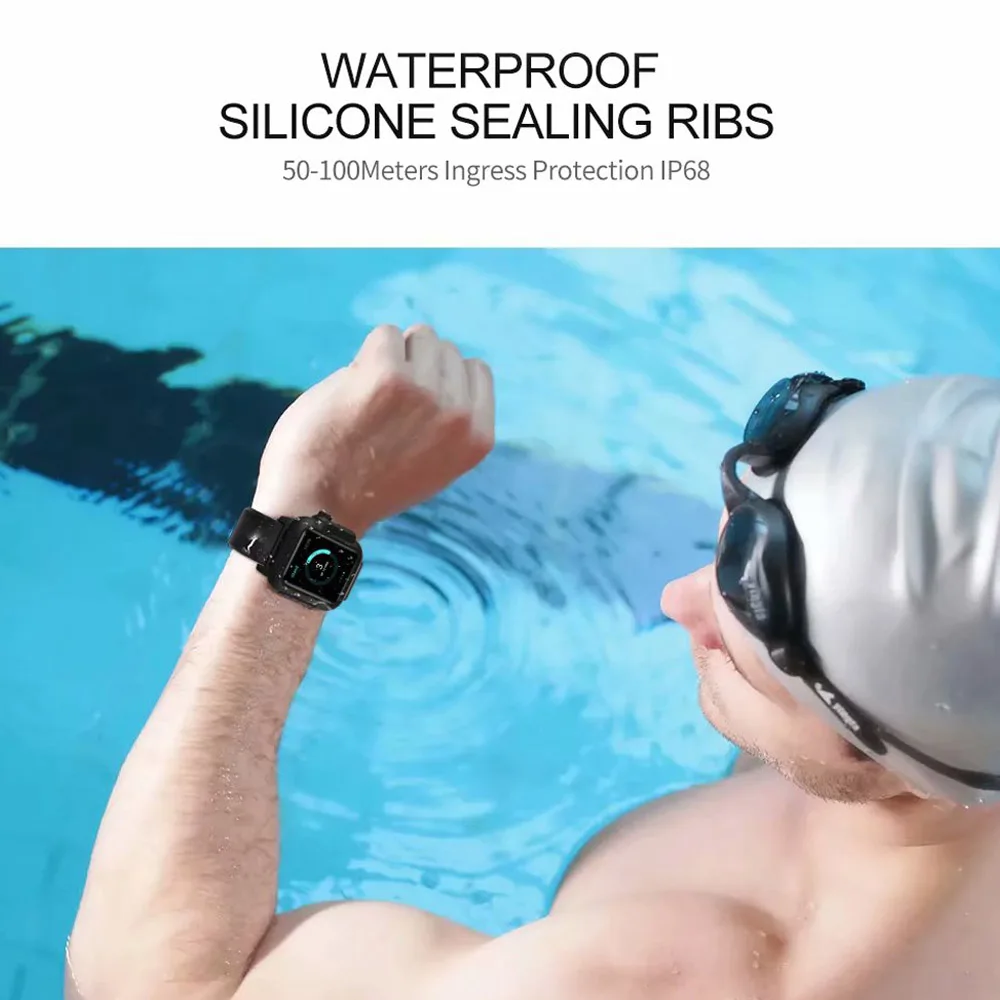 EIMO Silicone Band Strap For Apple Watch Case 42mm Sport Iwatch Series 3 2 Wrist watchbands+Waterproof Protective Cover