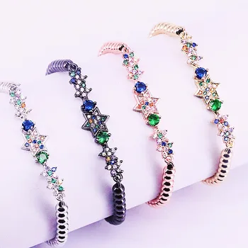 

10Pcs Fashion New Unique Jewelry Rainbow Cz Paved Star Charm Macrame Braiding Adjustable Bracelet
