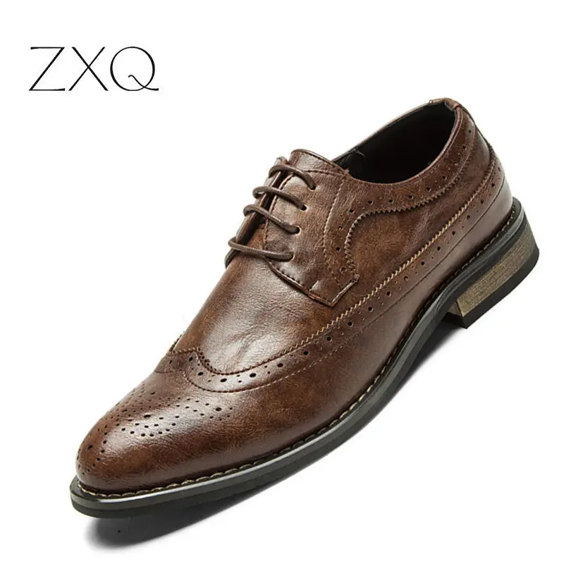 

Men Oxfords Leather Shoes British Black Brown Shoes Handmade Comfortable Formal Dress Men Flats Lace-Up Bullock