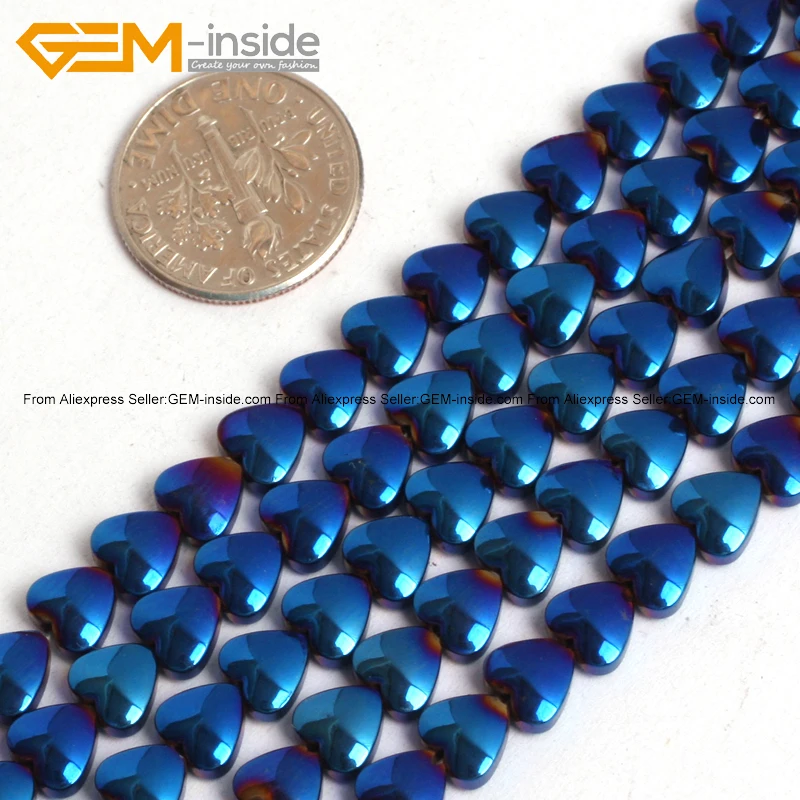 Heart Shape Blue Metallic Coated Reflections Hematite Beads For Jewelry