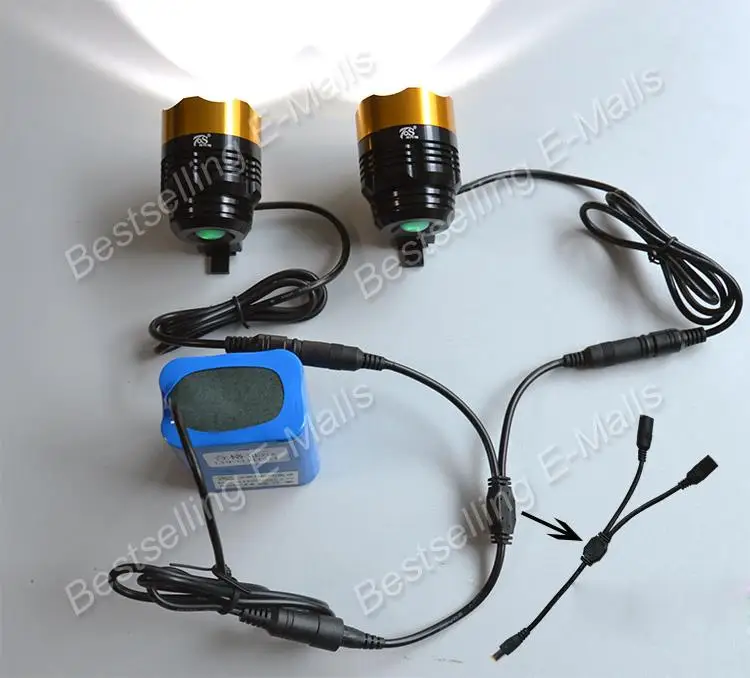 DC5.5 x 2.1mm Magic Y cable of the bike light connect front light and rear bicycle Connecting Power charging Cable