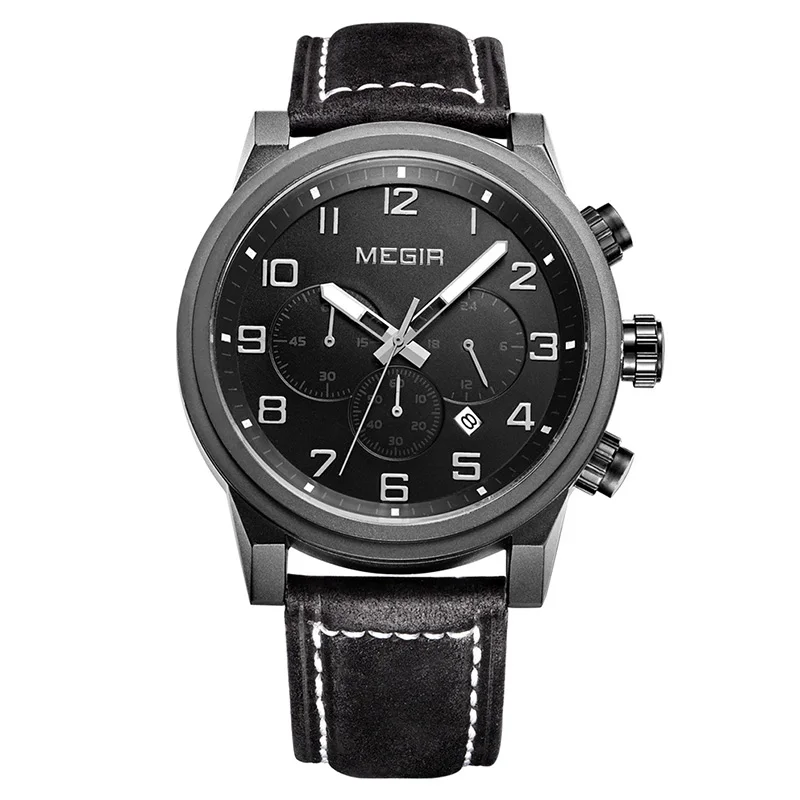 2016 Steel Case Fashion military date quartz watches men analog casual chronograph leather wristwatch man top
