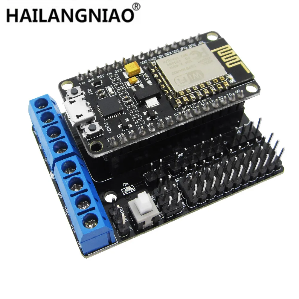 

NodeMCU Development Kit NodeMCU + Motor Shield esp wifi esp8266 esp-12e esp 12e kit diy rc toy remote control Lua IoT smart car