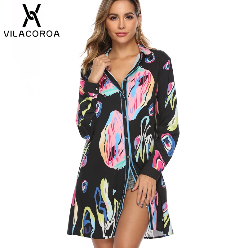 

Fashion Sexy Digital Print Plus Size Blouse Women Camisas Mujer Lapel Button Long Sleeve Long Womens Tops And Blouses Haut Femme