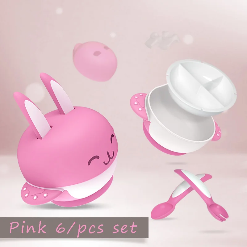 Sucker Bowl Rabbit Sucker Baby Dish Spoon Fork Food Container Tableware For Baby Kids Training Dishes BPA Free 6pcs / Set Sucker Bowl Rabbit Sucker Baby Dish Spoon Fork Food Container Tableware For Baby Kids Training Dishes BPA Free 6pcs / Set