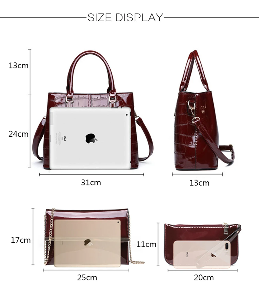 Moda 3 conjuntos de bolsas femininas 2018