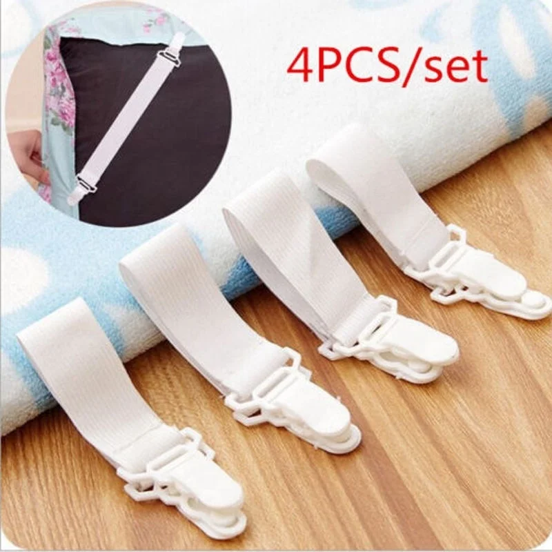 

Urijk 4pcs/ set White Bed Sheet Mattress Cover Blankets Grippers Clip Holder Fasteners Elastic Set Bed Sheet Fasteners Set