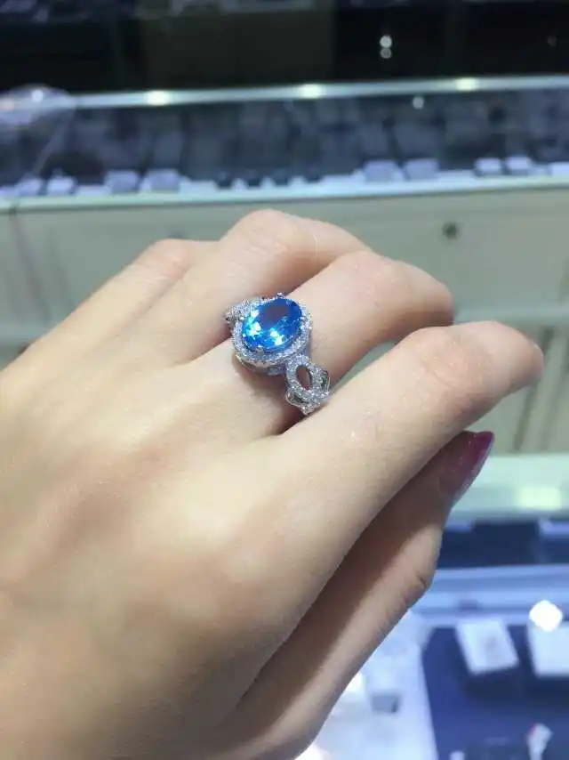 

Natural blue topaz stone Ring noble Crown Shape Natural gemstone Ring 925Sterling Silver for Women's Party Ring fine Jewelry