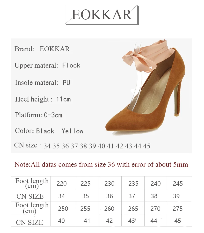 Eokkar 2019 весенние туфли на тонком высоком каблуке лодочки из флока с острым носком