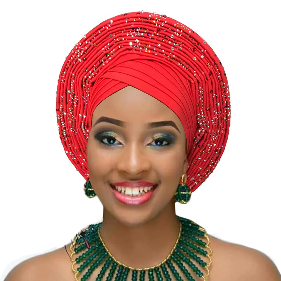 2018 Nigerian gele headtie already made auto hele turban cap african aso ebi gele aso oke headtie big brim (8)