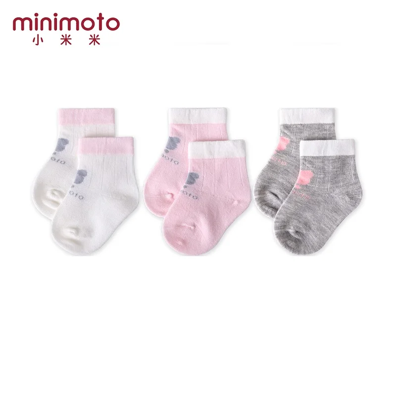 Миньмото, 3 пары, милые Мультяшные короткие носки для малышей, хлопковые носки для младенцев, детские носки-тапочки, нескользящие носки для новорожденных, зима-осень