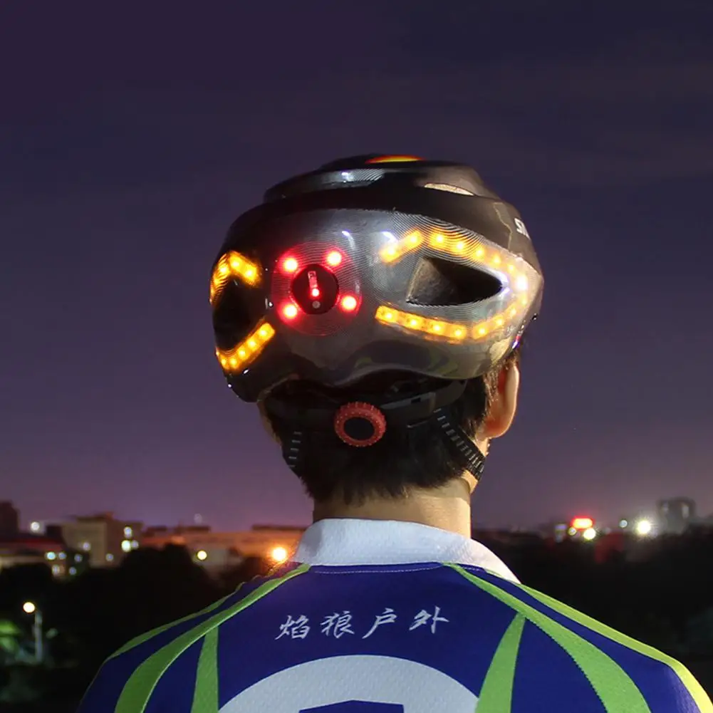 Cycling Smart Steering LED Helmet Mountain Bike Accessory USB Chargeable LED Light Helmet with Warning Tail Lights Night Riding