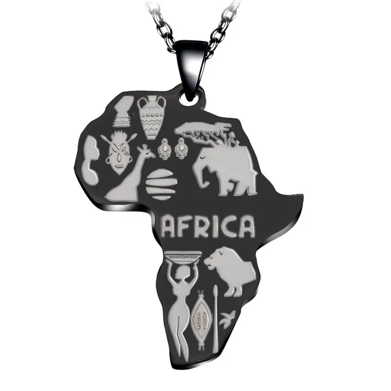 

2019 Fashion Stainless Steel Animal Map of Africa Pendant Necklaces Dog Tags Pendants Hip Hop Necklace for Boy Gifts Men Jewelry