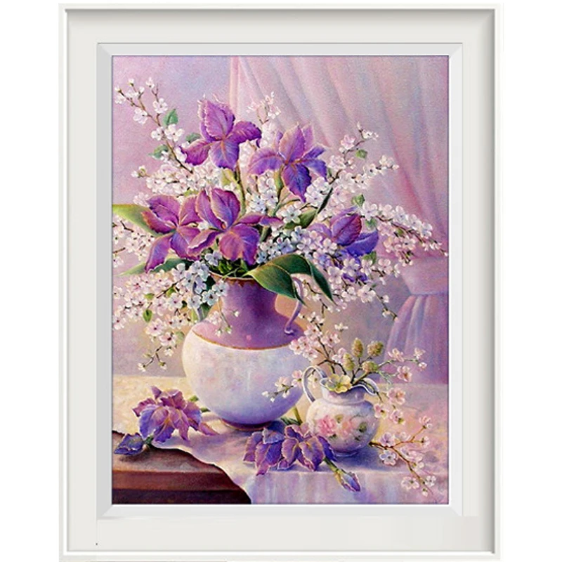 

Diamond Painting Purple Elegance Flower Round Diamond Embroidery Cross Stitch Diamond Wall Painting Love Gift
