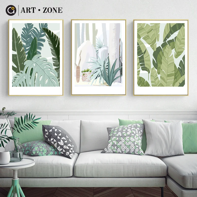 

ART ZONE Green Leaves Art Print Poster Nordic Plant Canvas Painting Modern Minimalist Leaf Living Room Home Decor Poster