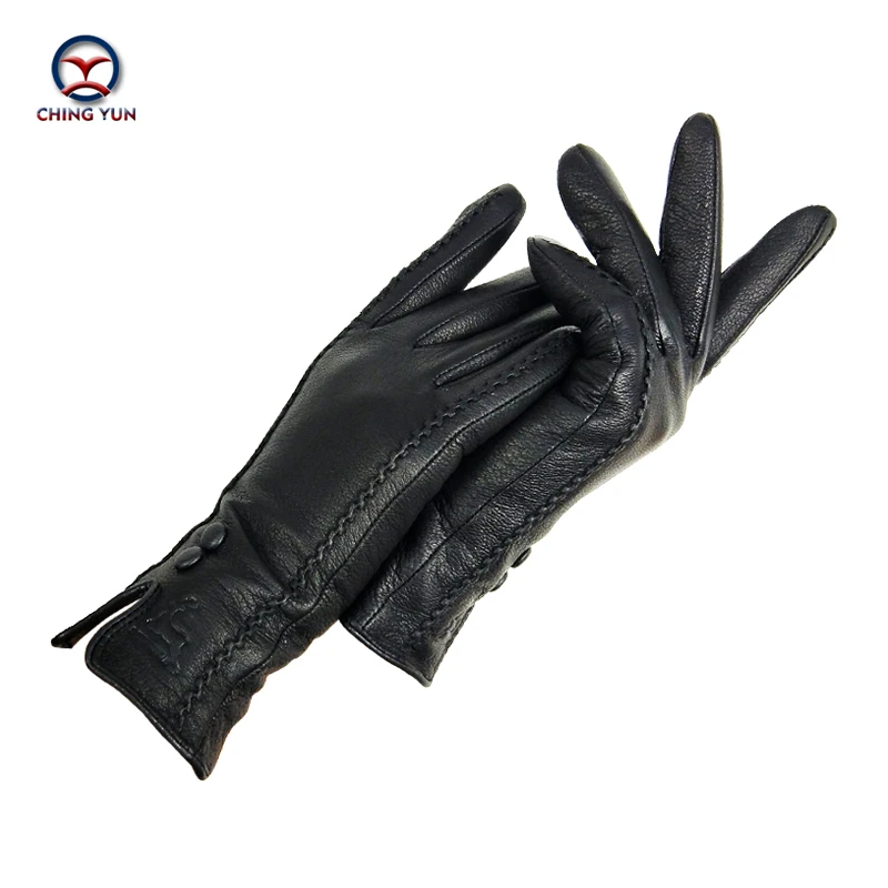 

CHINGYUN New Women's gloves high quality Soft Thicken Genuine Leather Gloves Winter Autumn Ladies Fashion Brand Black Warm