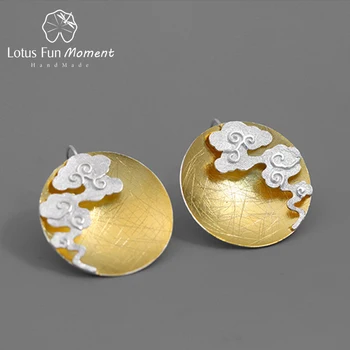 

Lotus Fun Moment Real 925 Sterling Silver Fine Jewelry Creative Oriental Element Vintage Cloud Round Dangle Earrings for Women