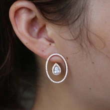 Серьги розового, золотого, серебряного цвета, cz, для женщин, девушек, Европейский тренд, современное ювелирное изделие для ушей, спереди, сзади, двухсторонние геометрические серьги