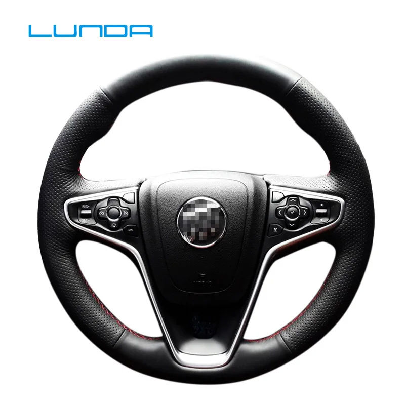 

LUNDA Artificial Genuine Leather Car Steering Wheel Cover for Buick Regal Opel Insignia 2014 2015 Black Red