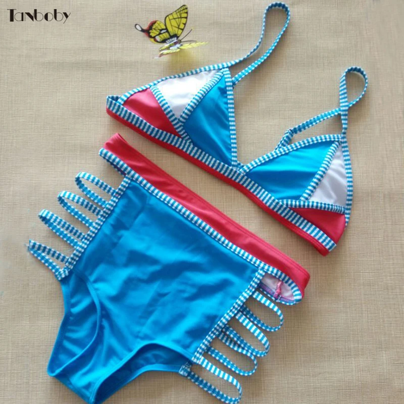 

High Waisted Women's Swimwear Retro Striped Sprorts Bikinis Set New Arrive High Waist Hollow Bottoms Bikinis 2 Pieces Biquinis