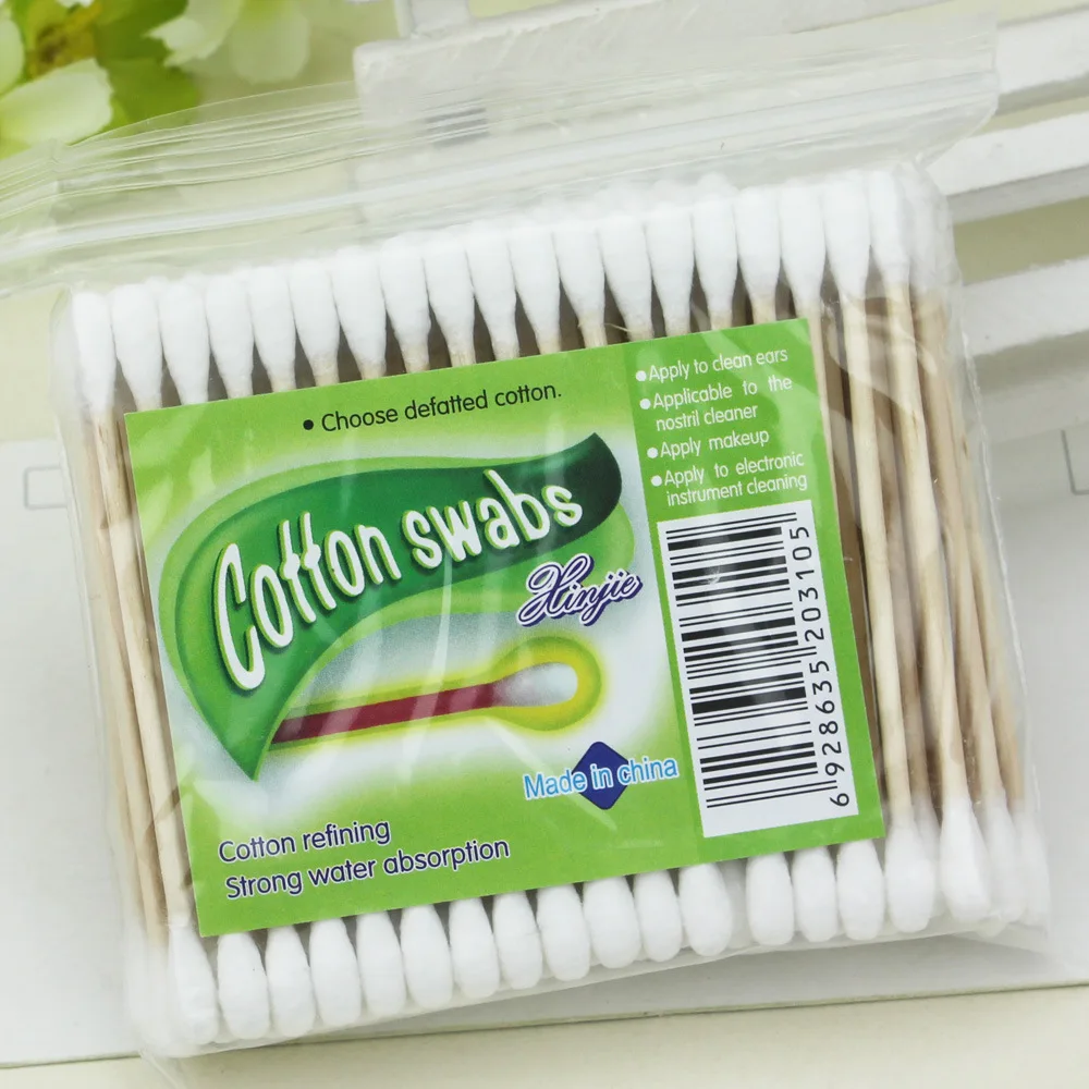 Buy 100pcs Pack Disposable Baby Cotton Swabs Sterility Two Head Wood Stick
