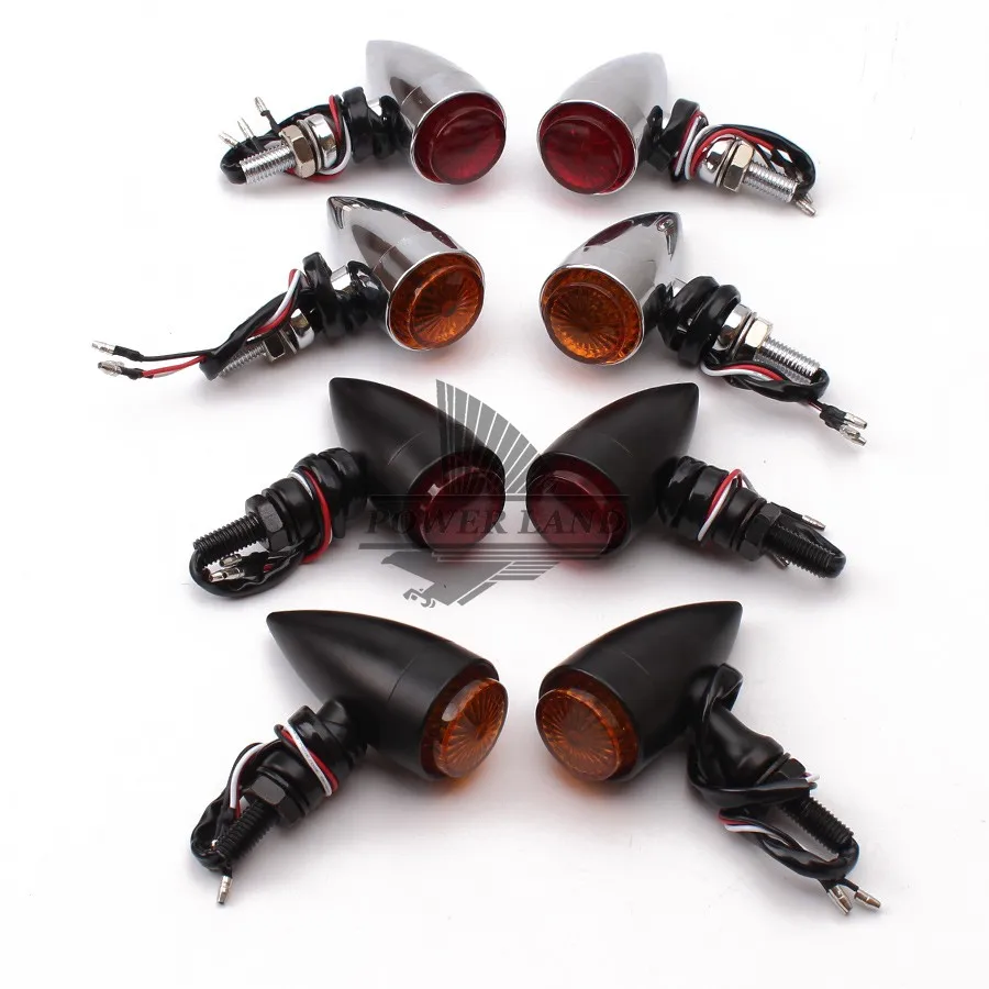 1pair Black/Chrome Heavy Metal LED Bullet Turn Signal Light For Harley