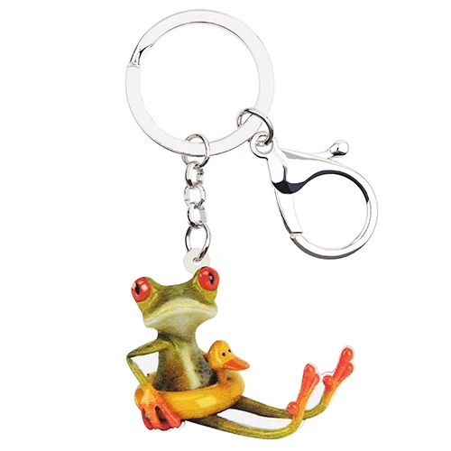 Bonsny акриловое кольцо для плавания ключ в форме лягушки цепочки брелок держатель аниме животные ювелирные изделия подарок для женщин девочек подростков сумка автомобиля Подвески - Цвет: Multicolr