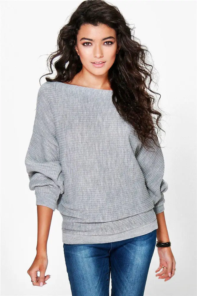 

Women pullover shirts autumn knitted tops sexy batwing long sleeve casual solid loose tops jumper autumn tops plus size