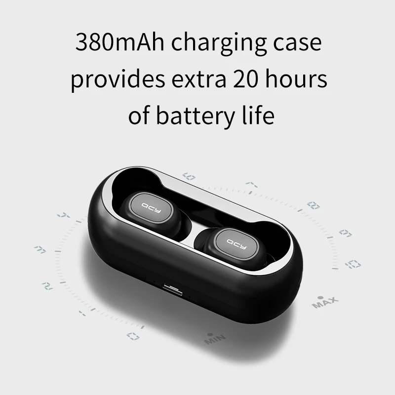 QCY QS1 Mini Dual V5.0 Bluetooth Earphones True Wireless Headsets 3D Stereo Sound Earbuds Dual Microphone With Charging box