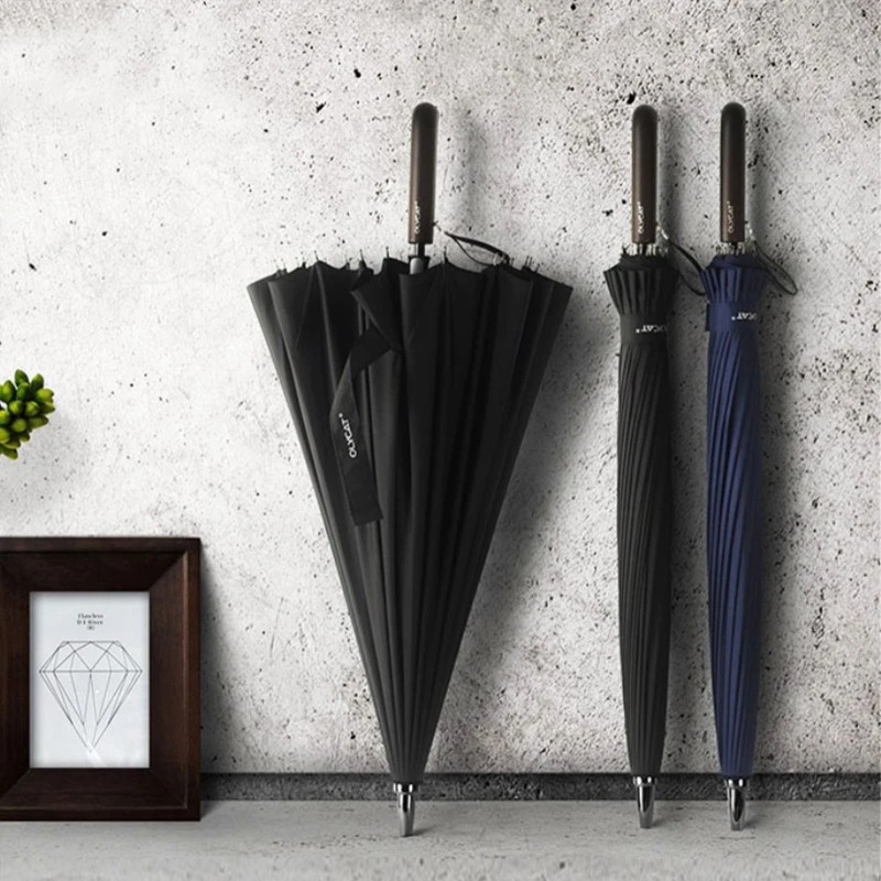 Лидер продаж зонтик Для мужчин хорошего качества с покрытыем цвета чистого 24 каратного сильный Ветрозащитный стекловолокна рамы из дерева, с длинной ручкой зонтик Для женщин зонт