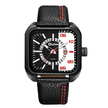 

Oulm Watch Fashion Big Dial Watch Men Auto Date Square Dial Leather Strap Quartz Watch Waterproof Wristwatch Drop Shipping