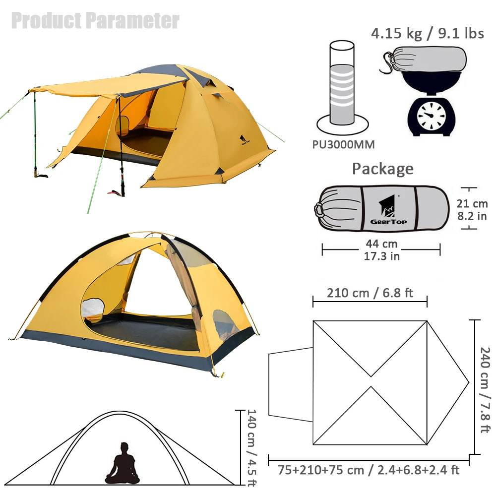 GeerTop 4-6 Person Roof Top Waterproof Durable Camping Tent