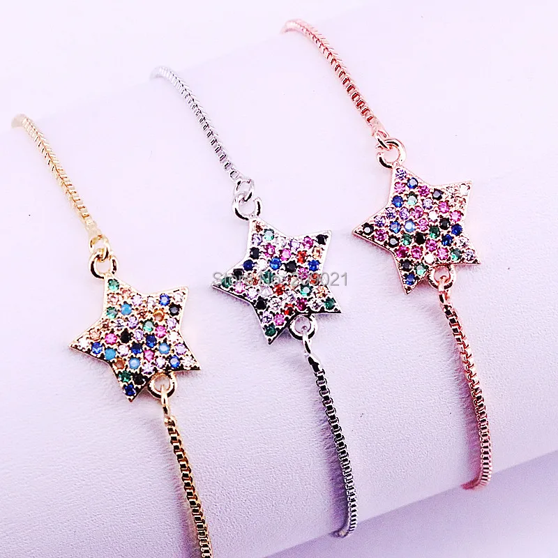 

10Pcs Lovely Rainbow Star Colorful CZ Connector Bracelets For Women Girl