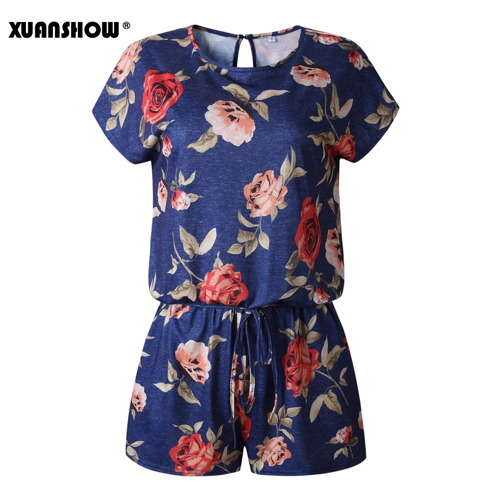 XUANSHOW комбинезон женская одежда 2019 летний Свободный с цветочным принтом модный