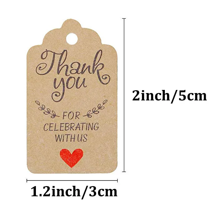 100PCS Original Design Thank You for Celebrating with Us Tags Paper Gift Tags Kraft Hang Tag for Wedding Party favors decoration