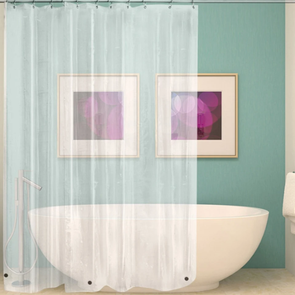 Plastic PEVA Waterproof Shower Curtain Transparent White Clear Bathroom Curtain Luxury Bath Curtain With Hooks