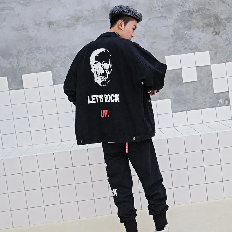 ABOORUN Fashion Mens Oversized Denim Jackets Hip Hop Skull Printed Jeans Coat Mens Brand Streetwear Jackets x1140