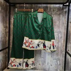2018 новая весенне-осенняя Женская клетчатая рубашка с длинными рукавами и принтом + брюки, домашняя одежда из двух предметов, женская