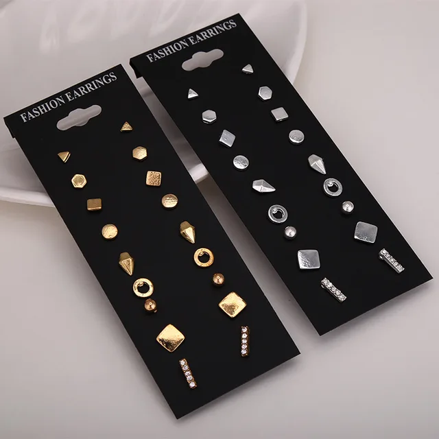 9 Pairs Set Geometric Small Stud Earrings Silver Gold Color 9 Pairs Set Geometric Small Stud Earrings Silver Gold Color Minimalist Earring For Women