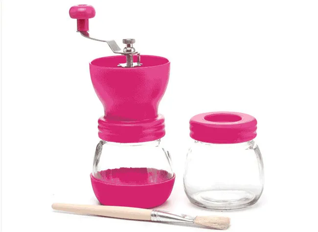 BEIJAMEI портативная многофункциональная Регулируемая ручная кофемолка со стеклянной баночкой керамическая мельница для заусенцев кофемолка - Цвет: Rose