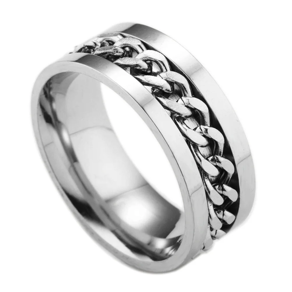 

New Fashion Black Chain Ring for Men Punk Titanium Steel Metal Finger Jewelry